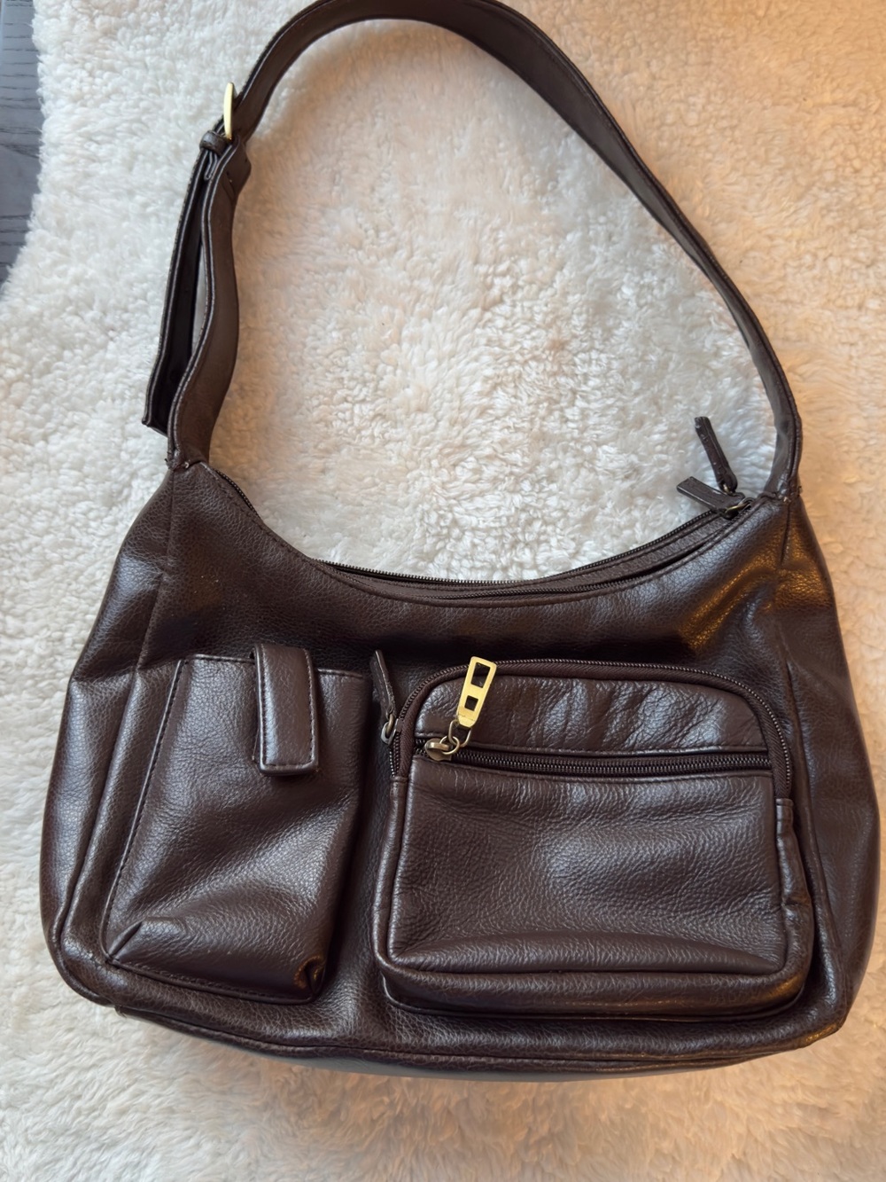 Cherokee Brown Faux Leather Crossbody with Front Zipper Pocket